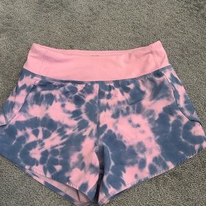 Athleta Pink and Blue Athletic Shorts with Tie-Dye Pattern
